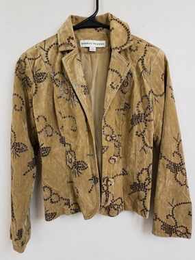 Vintage- Bamboo Traders Tan Suede Stud-Embellished Blazer